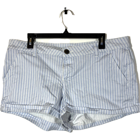 Light Blue Cuffed Chino Shorts Flat Front Striped Juniors Size 17 Casual Bottoms - Picture 1 of 7